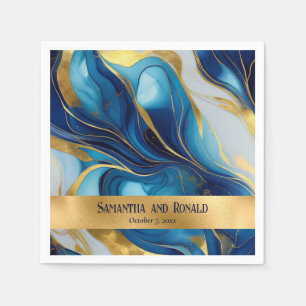 Elegant Faux Gold, Blue and White Marbled Wedding Napkin