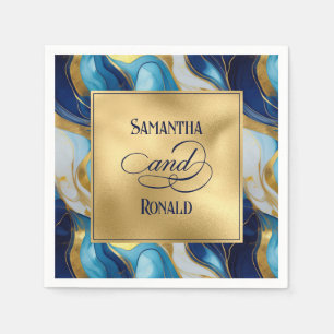 Elegant Faux Gold, Blue and White Marbled Wedding Napkin