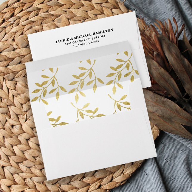 Elegant Faux Gold Botanical Leaf Pattern Lined Envelope (Creator Uploaded)
