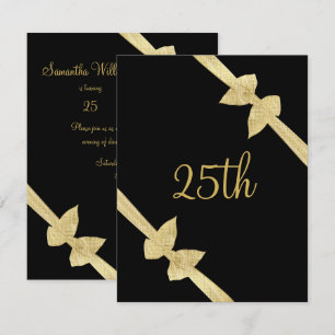 Elegant Faux Gold Bows 25th Birthday Invitation