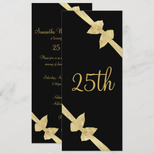 Elegant Faux Gold Bows 25th Birthday Invitation