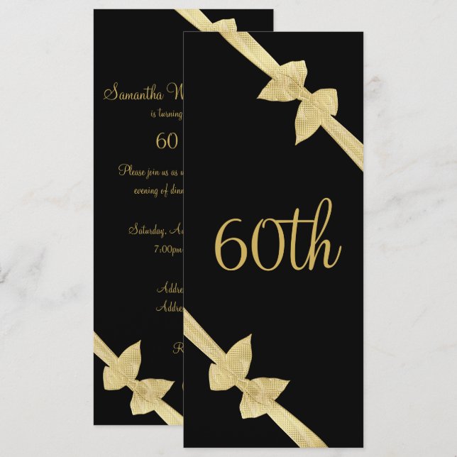 Elegant Faux Gold Bows 60th Birthday Invitation (Front/Back)