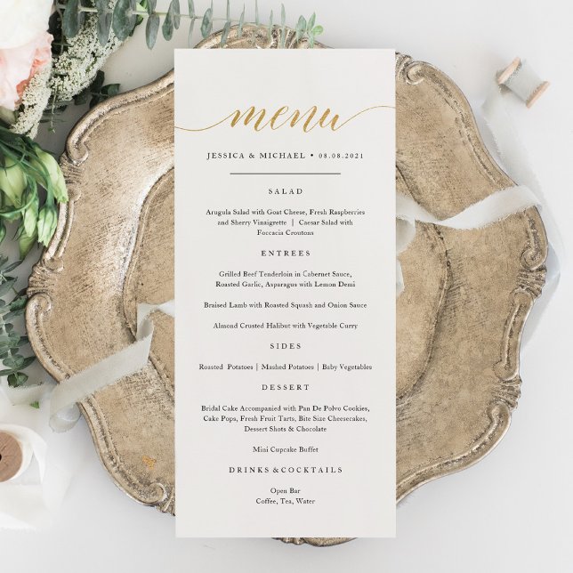 Elegant Faux Gold Calligraphy Menu Card (Creator Uploaded)