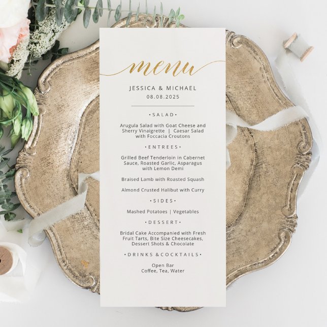 Elegant Faux Gold Calligraphy Menu Card (Creator Uploaded)