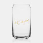 Elegant Faux Gold Calligraphy Script Chic Monogram Can Glass<br><div class="desc">Create your own custom, personalised, elegant faux gold calligraphy typography script font monogrammed, modern cool chic stylish fun classy, durable clear glass, lead-free glassware, 16 oz unique classic beverage can design beer pint can glass. Simply type in your name / family name, to customise. Makes a great gift for wedding,...</div>