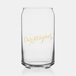 Elegant Faux Gold Calligraphy Script Chic Monogram Can Glass