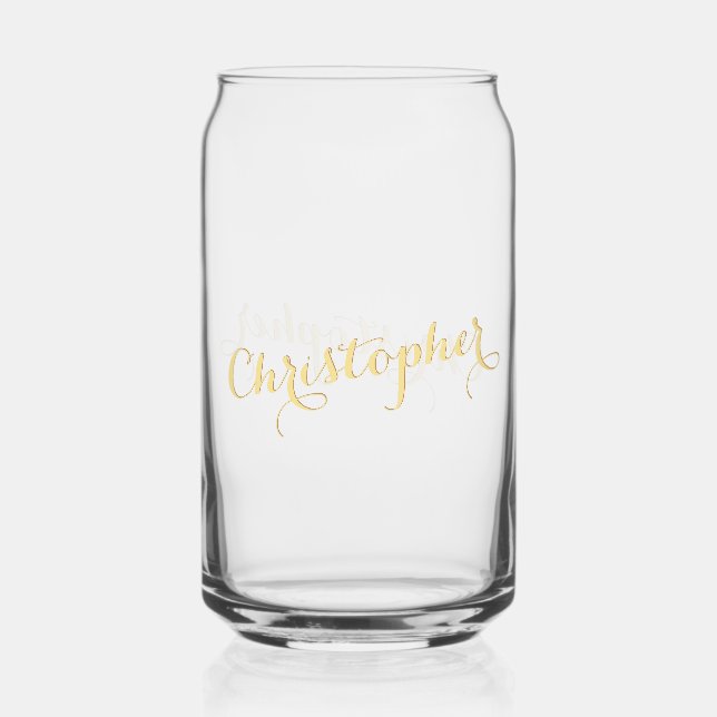 Elegant Faux Gold Calligraphy Script Chic Monogram Can Glass (Front)