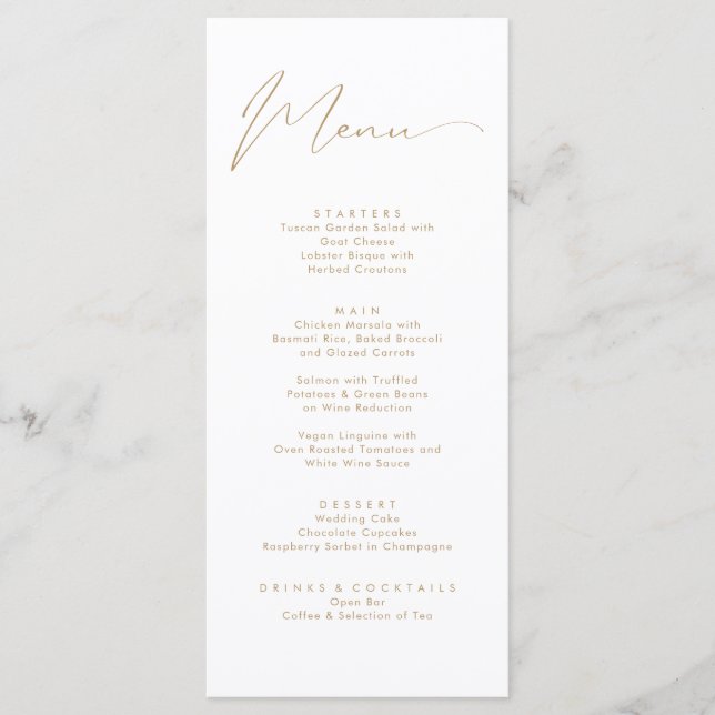 Elegant Faux Gold Calligraphy Script Wedding Menu (Front)