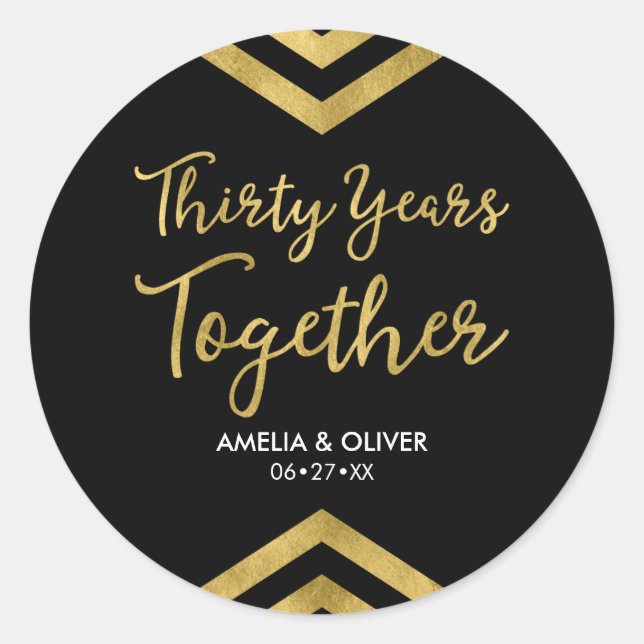 Elegant Faux Gold Chevron 30th Wedding Anniversary Classic Round Sticker (Front)