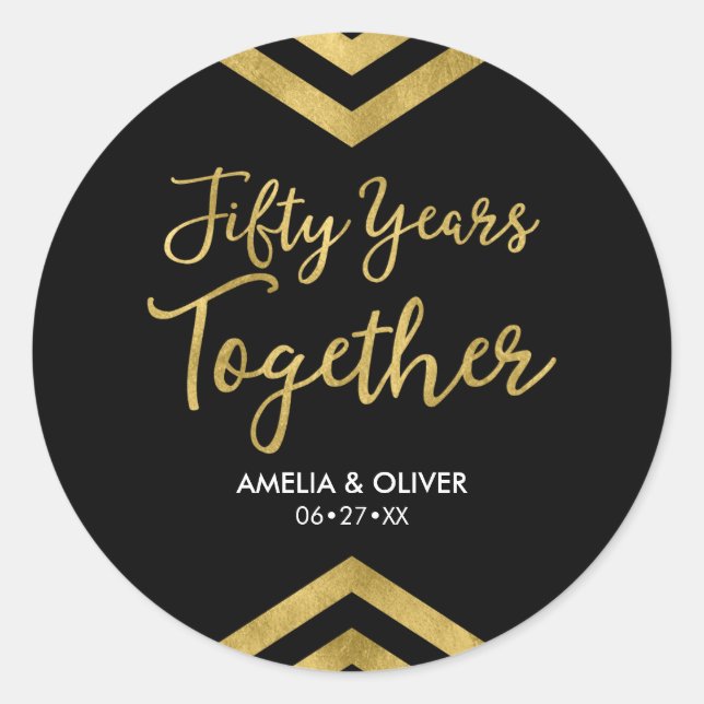 Elegant Faux Gold Chevron 50th Wedding Anniversary Classic Round Sticker (Front)
