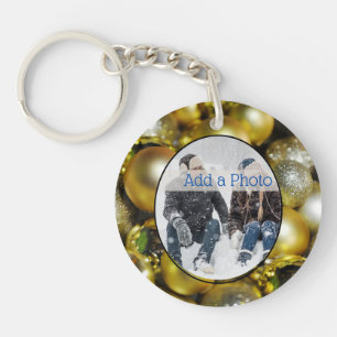 Elegant Faux Gold Christmas Family Photo Frame Key Ring