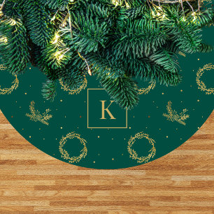 Elegant Faux Gold Christmas Wreath Monogram Fleece Tree Skirt