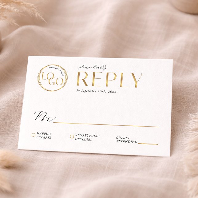 Elegant Faux Gold Company Logo Business Event RSVP Card (Creator Uploaded)