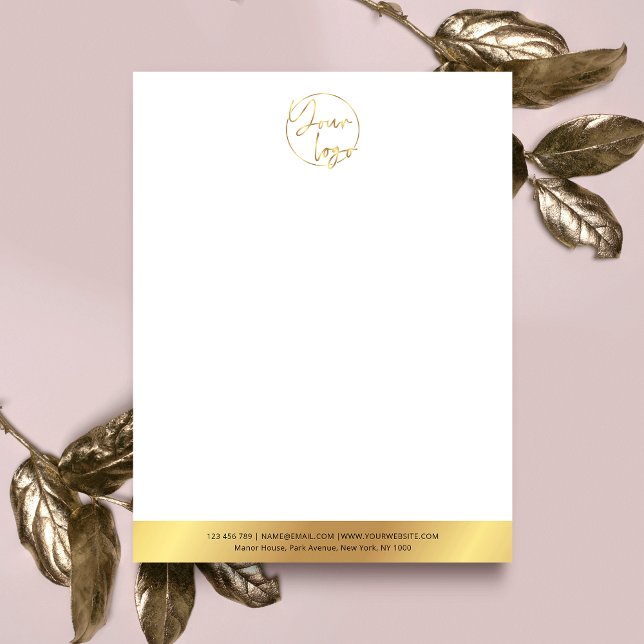 Elegant Faux Gold Company Logo Luxury Business Custom Letterhead (Impress with this faux gold business letterhead design with space for your logo at the top)