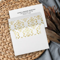 Elegant Faux Gold Damask Pattern Lined