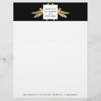 Elegant Faux Gold Dragonfly Duo on Black