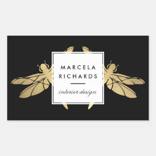 Elegant Faux Gold Dragonfly Duo on Black Rectangular Sticker