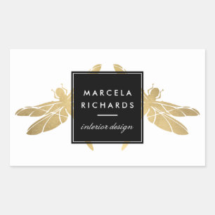 Elegant Faux Gold Dragonfly Duo Rectangular Sticker