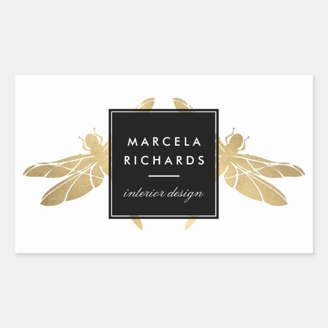 Elegant Faux Gold Dragonfly Duo Rectangular Sticker (Front)