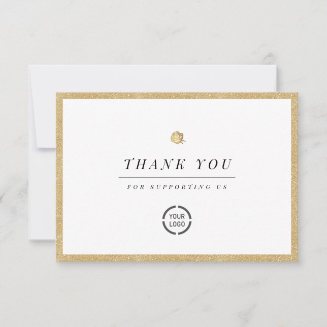 Elegant faux gold floral minimalist business thank thank you card (Front)