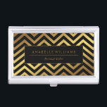 Elegant Faux Gold Foil Chevrons Business Card Holder<br><div class="desc">Elegant and chic design of faux gold foil chevrons seamless pattern. Personalised with your name or monogram,  profession,  or any text of your choice.</div>