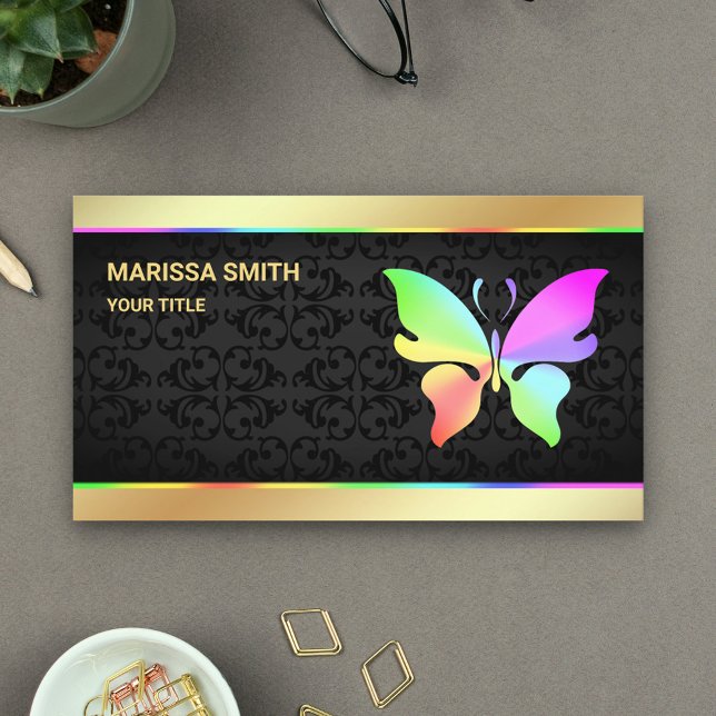 Elegant Faux Gold Foil Colourful Rainbow Butterfly Business Card (Creator Uploaded)