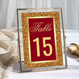 Elegant Faux Gold Foil Glitter Maroon Red Table Number