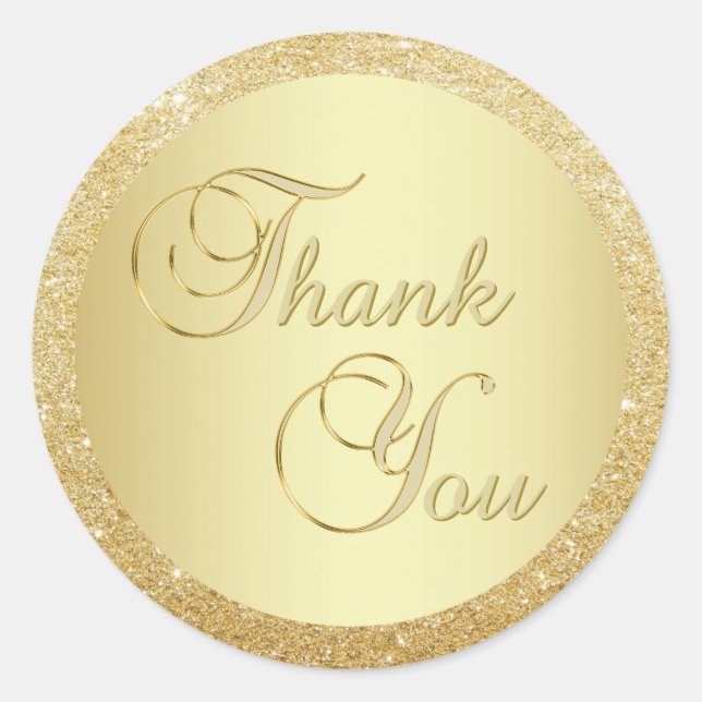 Elegant Faux Gold Foil Glitter Thank You Envelope Classic Round Sticker (Front)