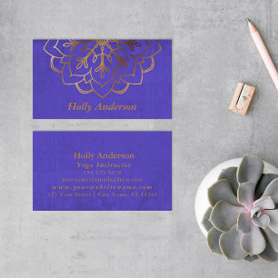 Elegant Faux Gold Foil Mandala w/ Texture & Purple Business Card