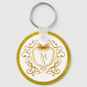 Elegant Faux Gold Foil Monogram Wedding Favour Key Ring