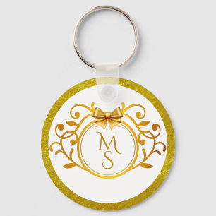 Elegant Faux Gold Foil Monogram Wedding Favour Key Ring