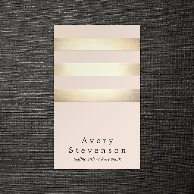 Elegant Faux Gold Foil Striped Modern Light Pink Business Card (Creator Uploaded)