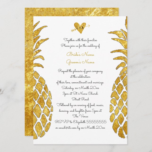elegant FAUX gold foil tropical summer wedding Invitation (Front/Back)