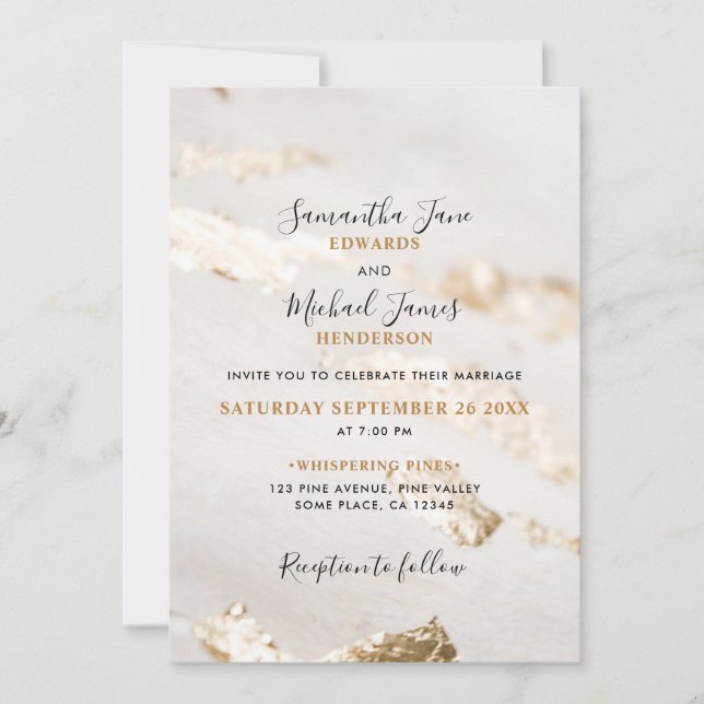 Elegant Faux Gold Foil Wedding Invitation (Front)