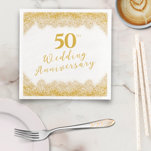 Elegant Faux Gold Glitter 50th Wedding Anniversary Napkin (Elegant Faux Gold Glitter 50th Wedding Anniversary Paper Dinner Napkins)