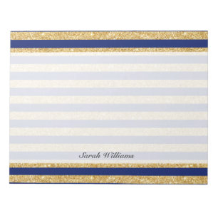 Elegant Faux Gold Glitter and Blue Stripe Pattern Notepad
