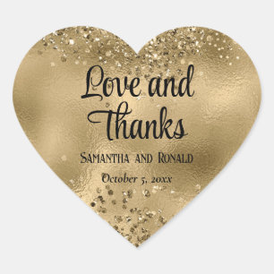 Elegant Faux Gold Glitter and Foil Wedding Heart Sticker