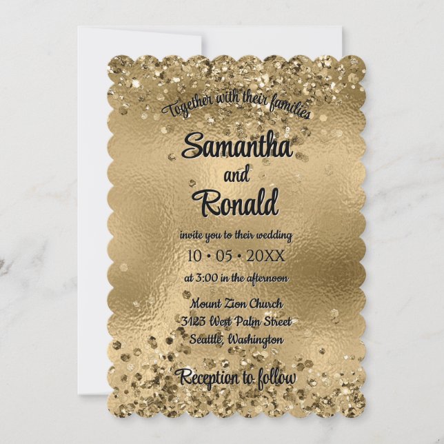 Elegant Faux Gold Glitter and Foil Wedding  Invitation (Front)
