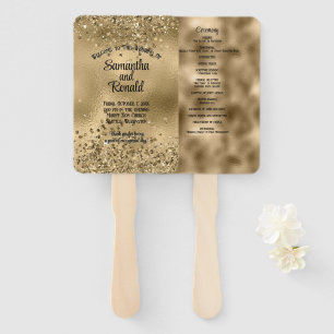 Elegant Faux Gold Glitter and Foil Wedding Program Hand Fan