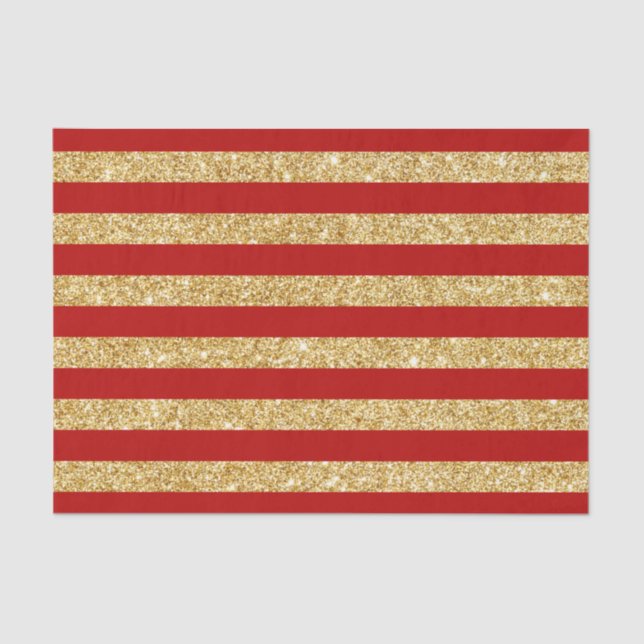 Elegant Faux Gold Glitter and Red Stripe Pattern Tissue Paper (Front)