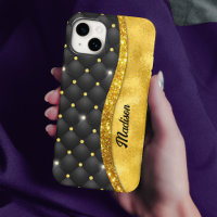 Elegant faux Gold glitter black diamond monogram