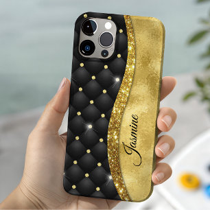 Elegant faux Gold glitter black diamond monogram iPhone 13 Case