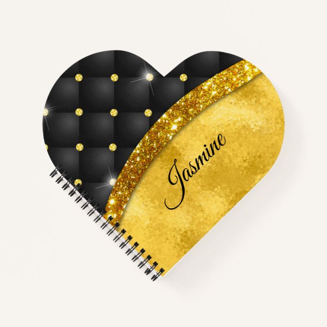 Elegant faux Gold glitter black diamond monogram N Notebook (Front)