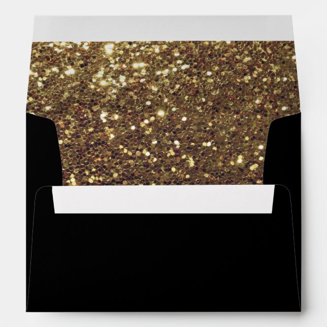 Elegant Faux Gold Glitter Black Envelope (Back (Bottom))