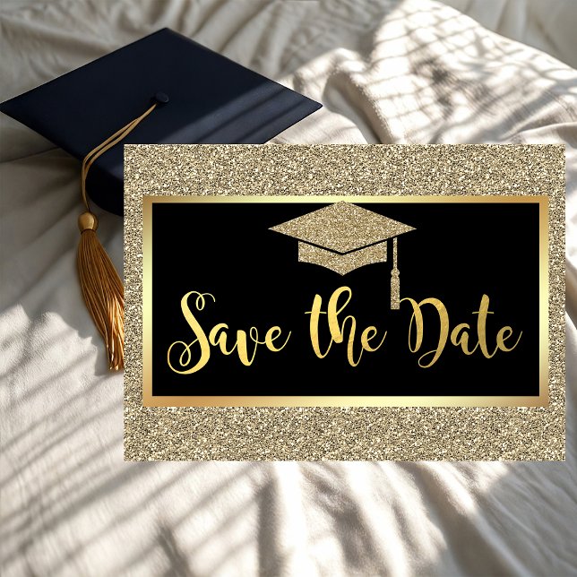 Elegant Faux Gold Glitter Graduation Save The Date (Creator Uploaded)