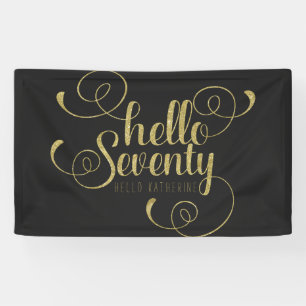 Elegant Faux Gold Glitter Hello Seventy Banner