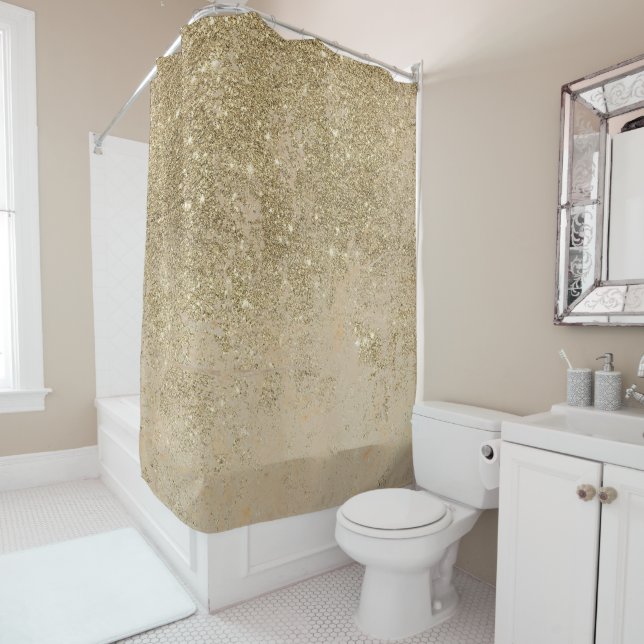 Elegant faux gold glitter ivory marble pattern shower curtain (In Situ)