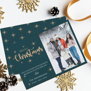 Elegant Faux Gold Glitter Merry Christmas Photo Holiday Card