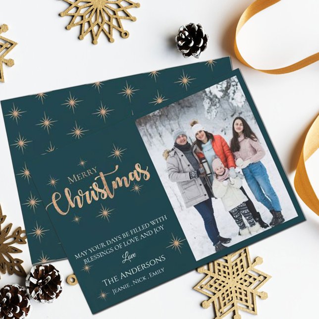 Elegant Faux Gold Glitter Merry Christmas Photo Holiday Card (Creator Uploaded)