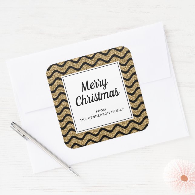 Elegant Faux Gold Glitter Merry Christmas  Square Sticker (Envelope)